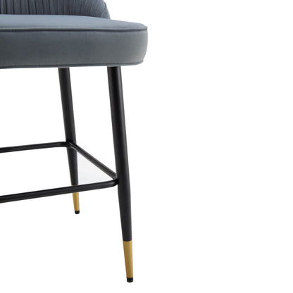 Lot de 2 tabourets de bar rembourrés en velours gris clair plissé Miyae