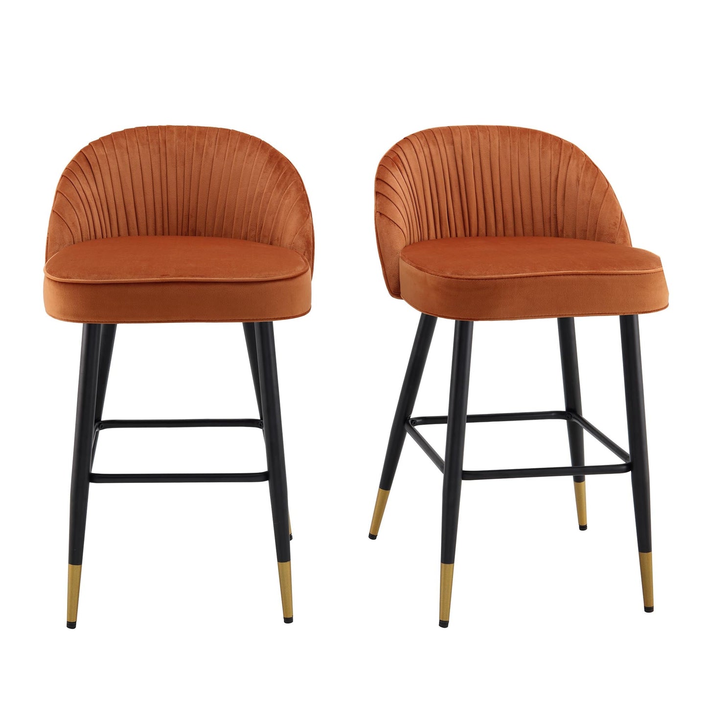 Lot de 2 tabourets de bar rembourrés en velours plissé orange brûlé Miyae