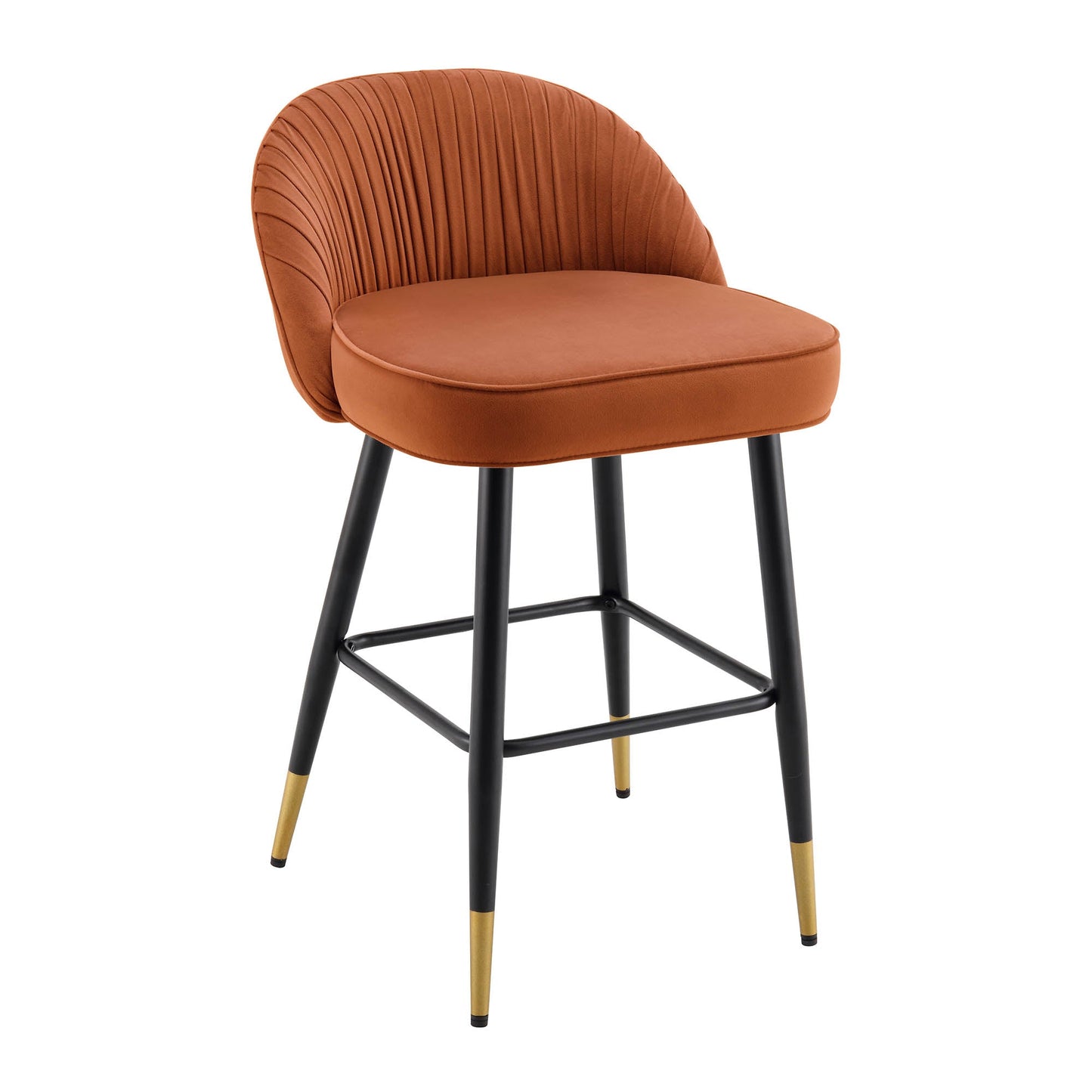 Lot de 2 tabourets de bar rembourrés en velours plissé orange brûlé Miyae