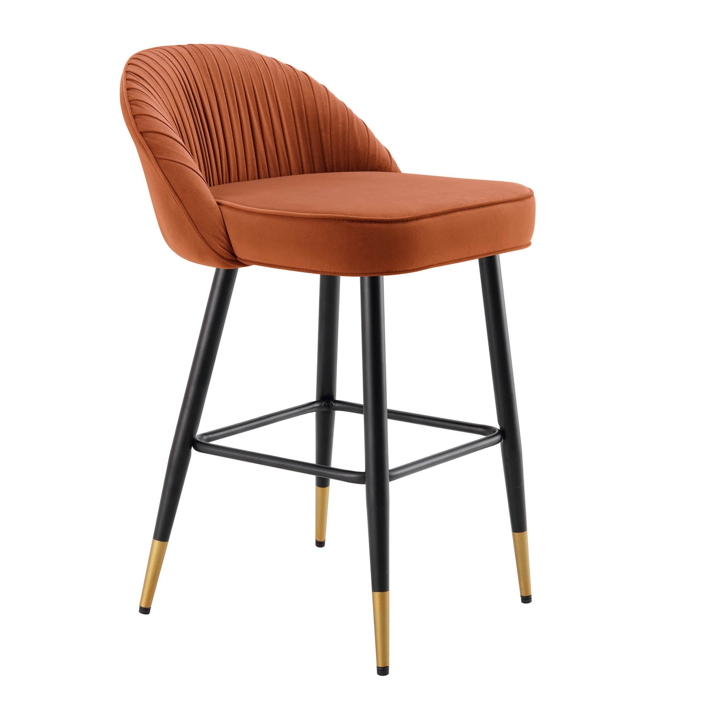 Lot de 2 tabourets de bar rembourrés en velours plissé orange brûlé Miyae