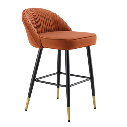 Lot de 2 tabourets de bar rembourrés en velours plissé orange brûlé Miyae
