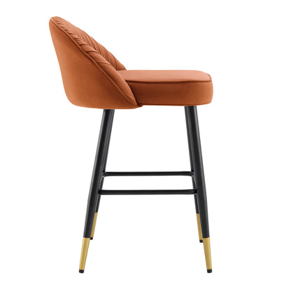 Lot de 2 tabourets de bar rembourrés en velours plissé orange brûlé Miyae