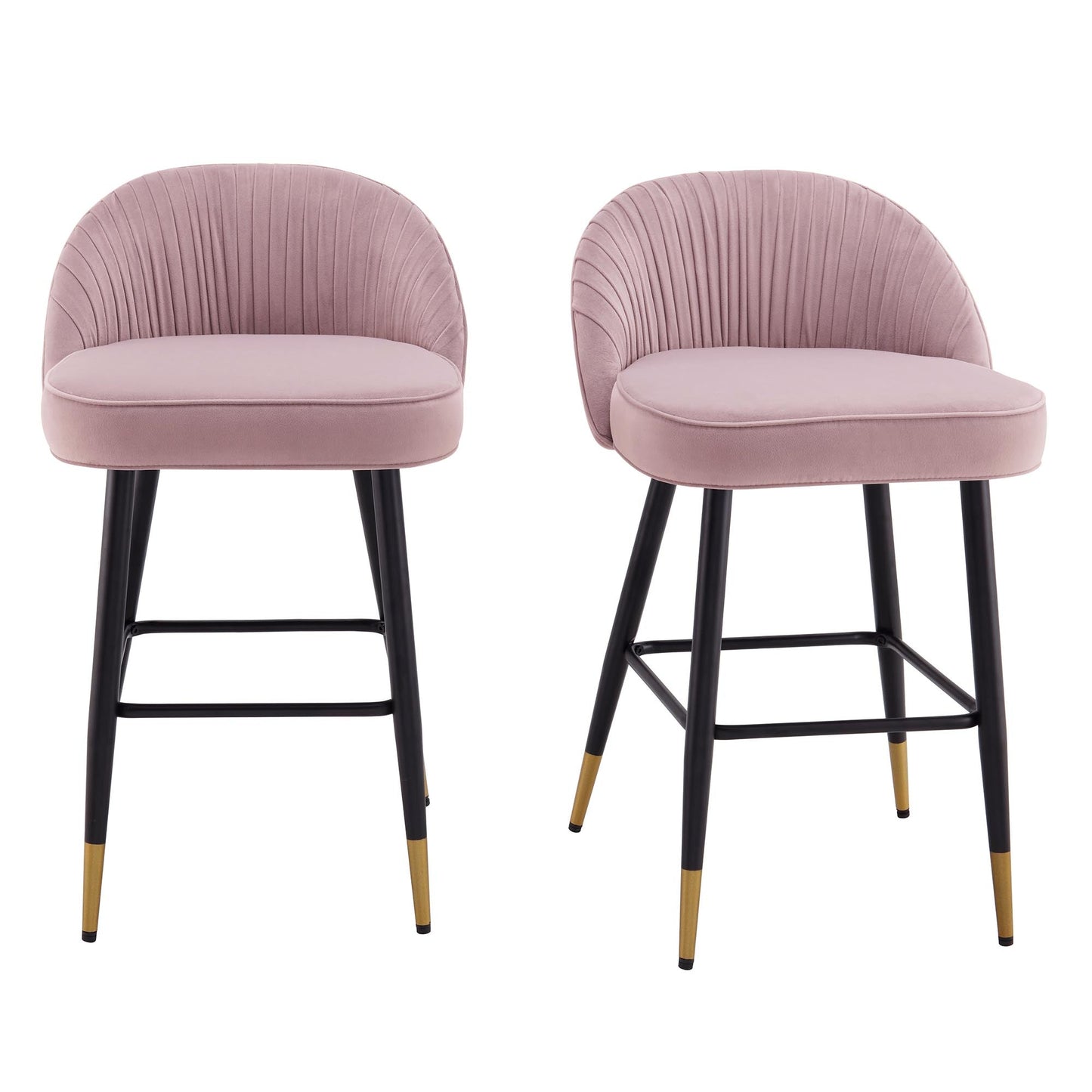 Lot de 2 tabourets de bar rembourrés en velours rose pâle plissé Miyae