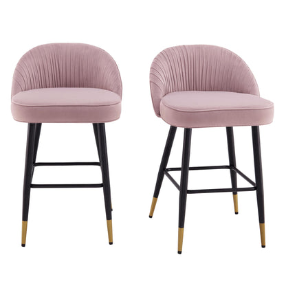 Lot de 2 tabourets de bar rembourrés en velours rose pâle plissé Miyae