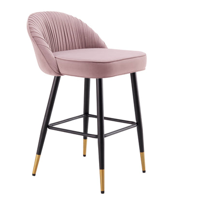 Lot de 2 tabourets de bar rembourrés en velours rose pâle plissé Miyae