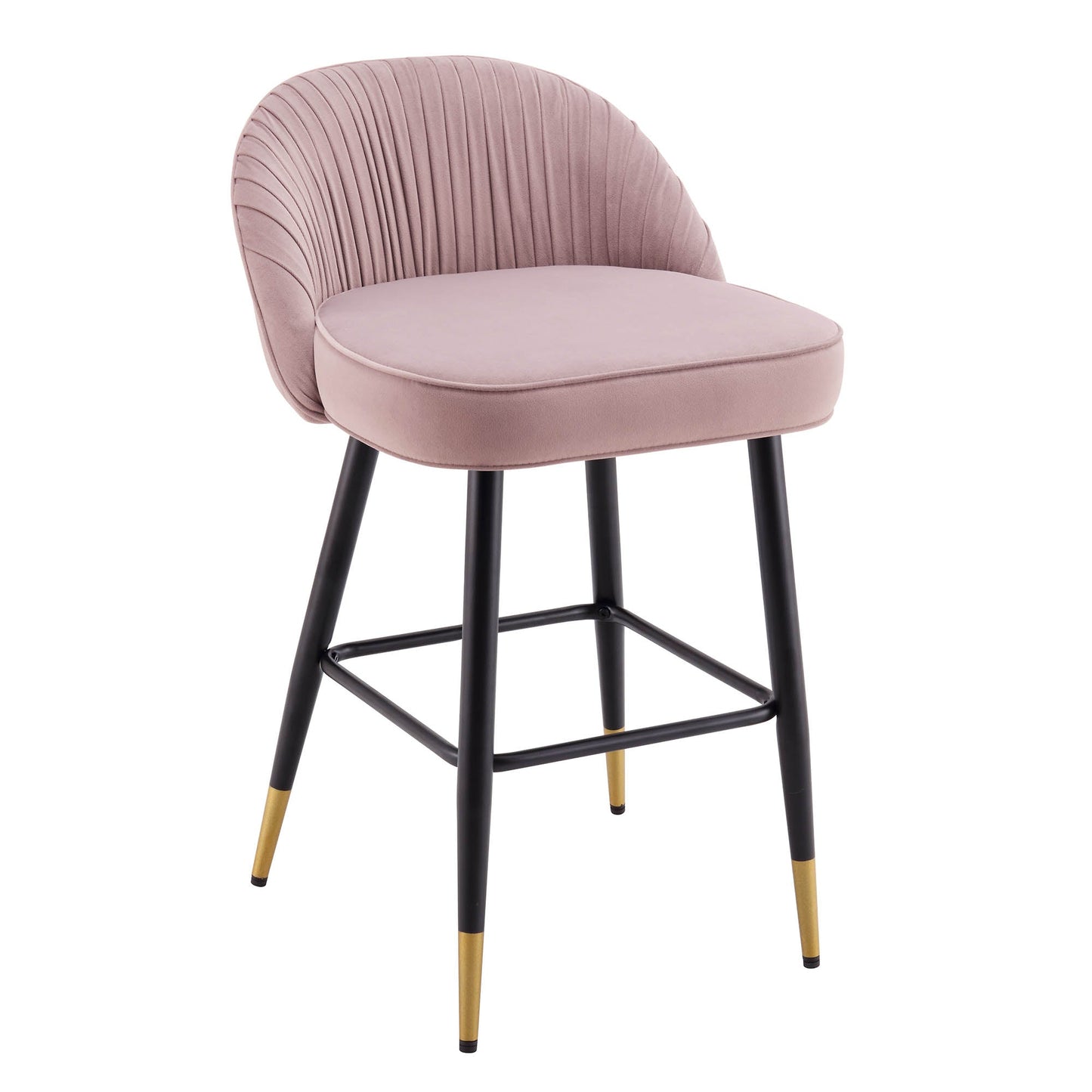 Lot de 2 tabourets de bar rembourrés en velours rose pâle plissé Miyae