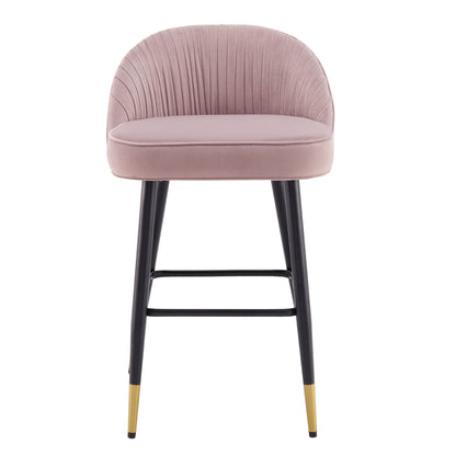 Lot de 2 tabourets de bar rembourrés en velours rose pâle plissé Miyae