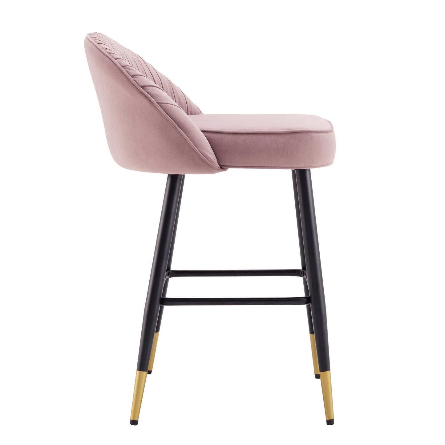 Lot de 2 tabourets de bar rembourrés en velours rose pâle plissé Miyae