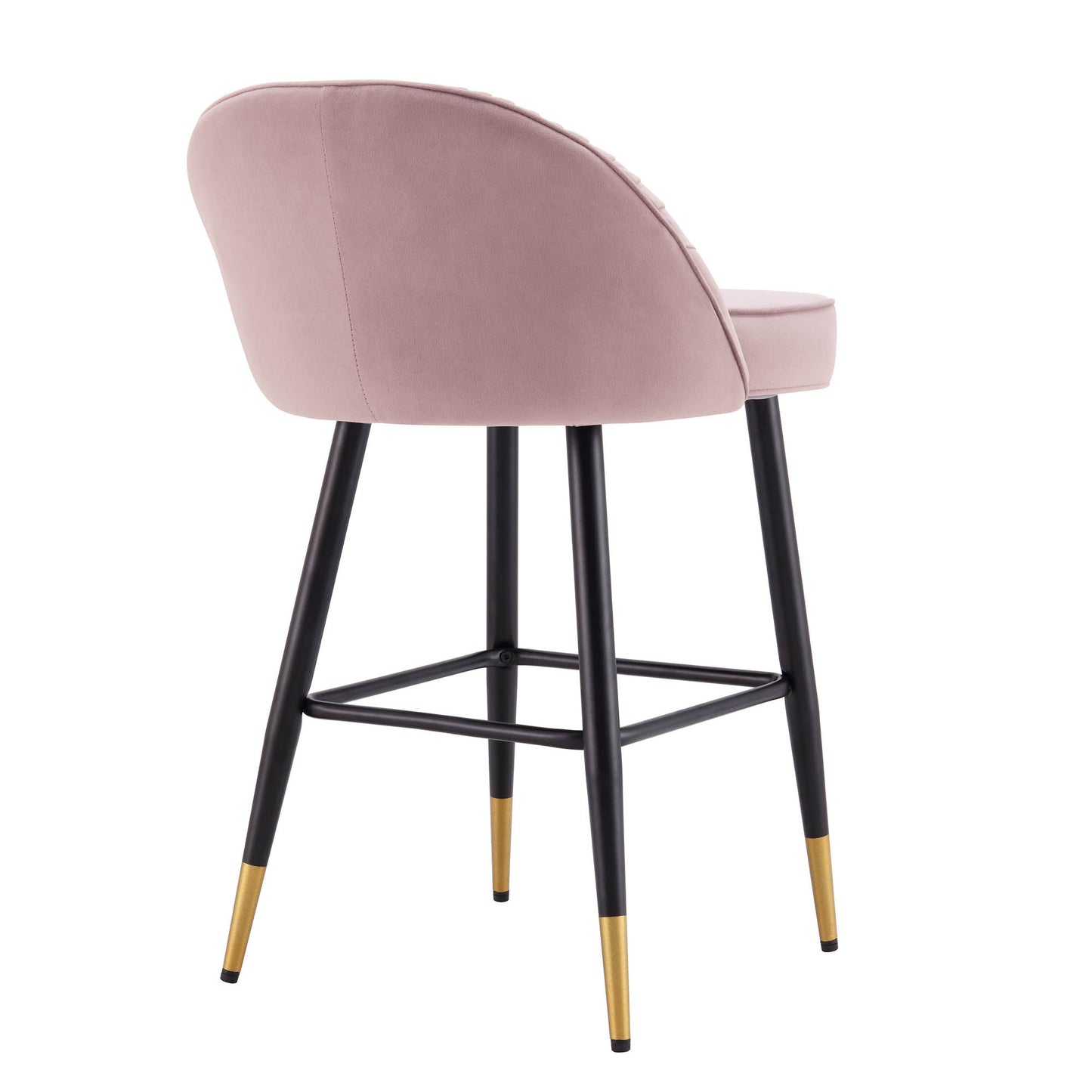 Lot de 2 tabourets de bar rembourrés en velours rose pâle plissé Miyae