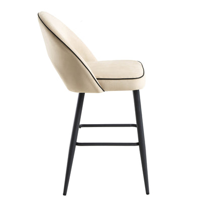 Ensemble de 2 tabourets de bar Oakley en velours champagne avec passepoil contrasté