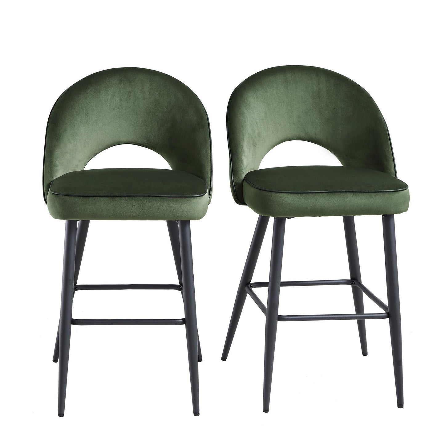 Ensemble de 2 tabourets de bar Oakley en velours vert foncé avec passepoil contrasté