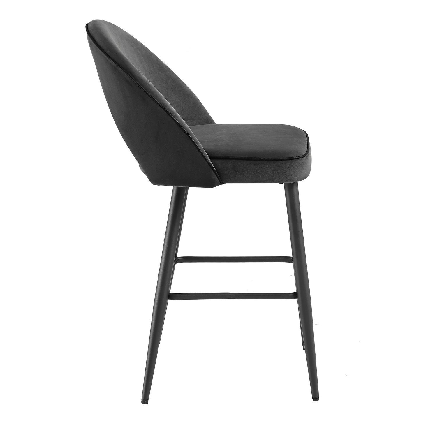 Ensemble de 2 tabourets de bar Oakley en velours gris foncé avec passepoil contrasté