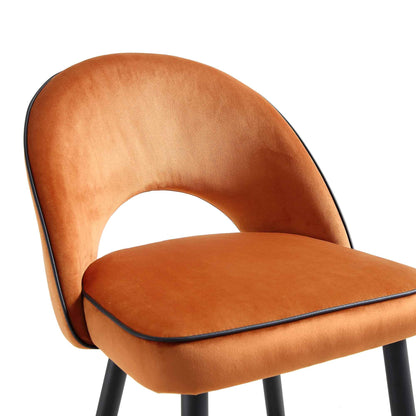Ensemble de 2 tabourets de bar Oakley en velours orange avec passepoil contrasté