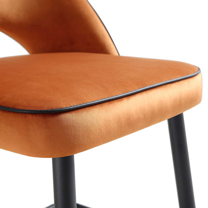 Ensemble de 2 tabourets de bar Oakley en velours orange avec passepoil contrasté