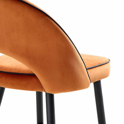 Ensemble de 2 tabourets de bar Oakley en velours orange avec passepoil contrasté