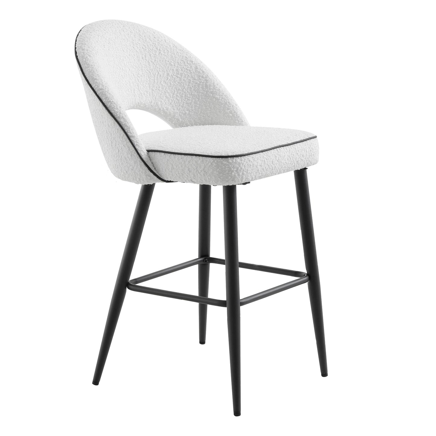 Ensemble de 2 tabourets de bar Oakley blancs en tissu bouclé avec passepoil contrasté