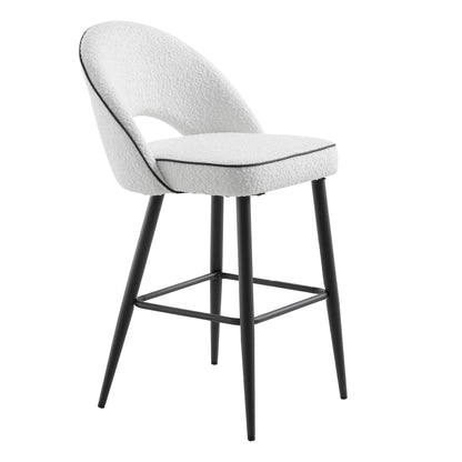 Ensemble de 2 tabourets de bar Oakley blancs en tissu bouclé avec passepoil contrasté