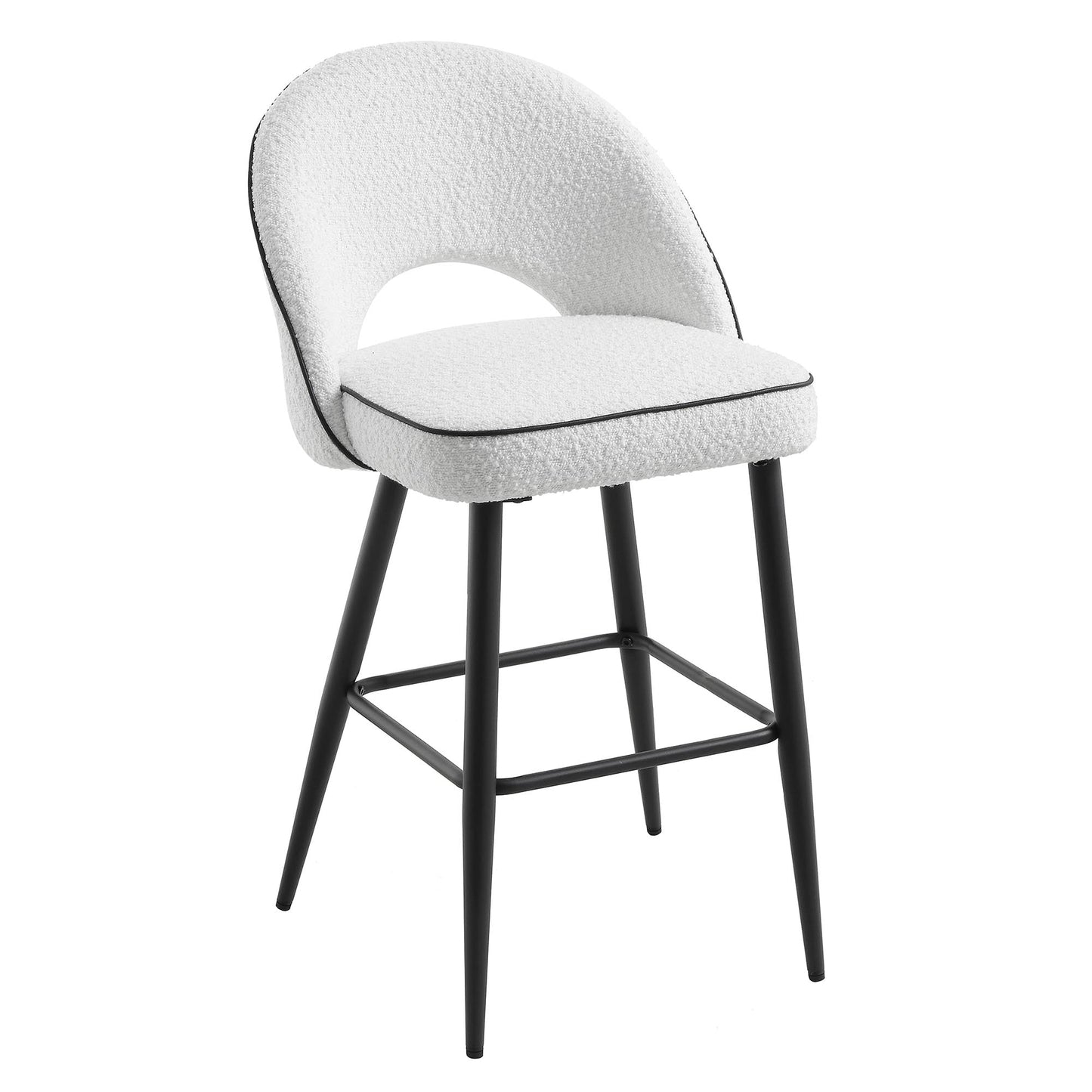 Ensemble de 2 tabourets de bar Oakley blancs en tissu bouclé avec passepoil contrasté