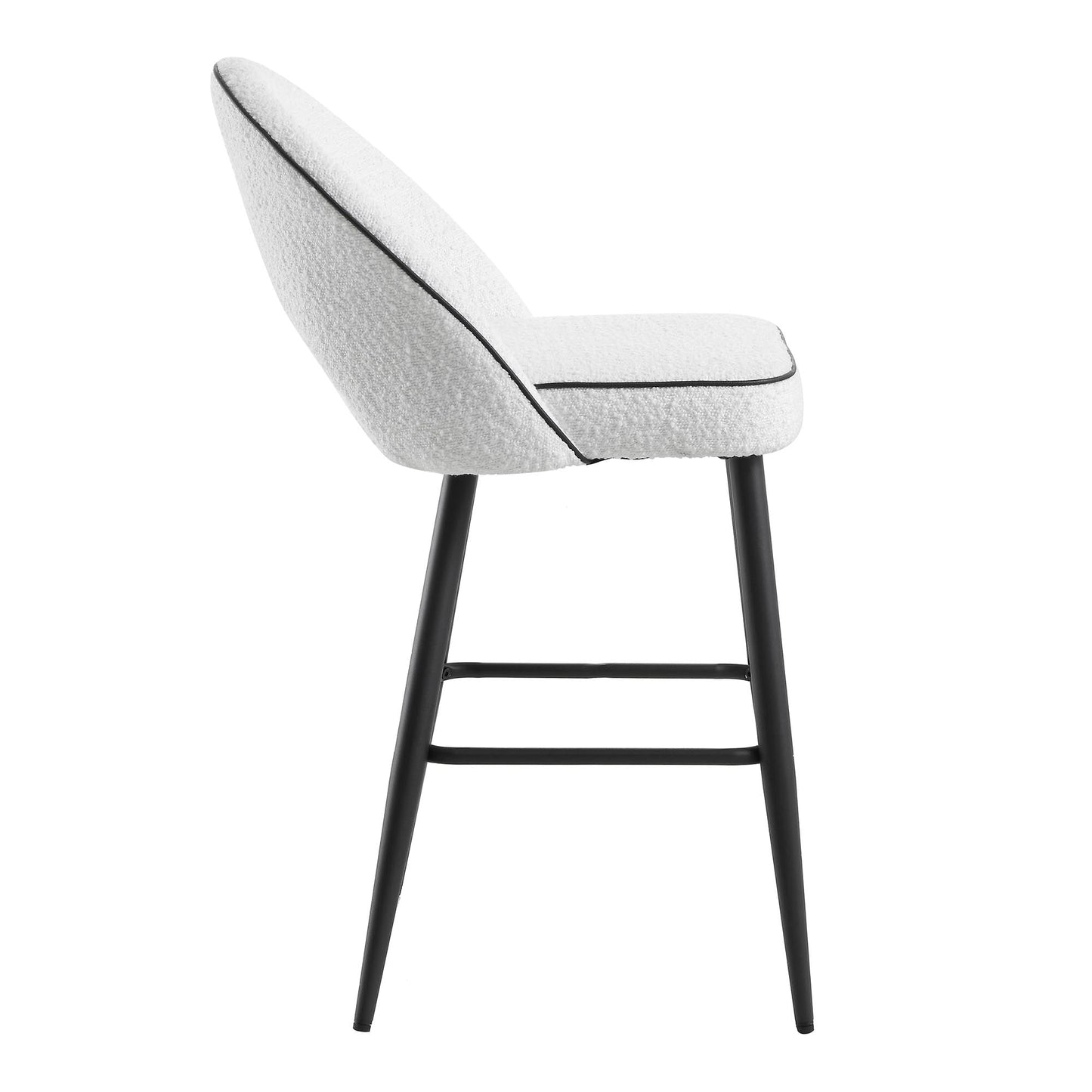 Ensemble de 2 tabourets de bar Oakley blancs en tissu bouclé avec passepoil contrasté