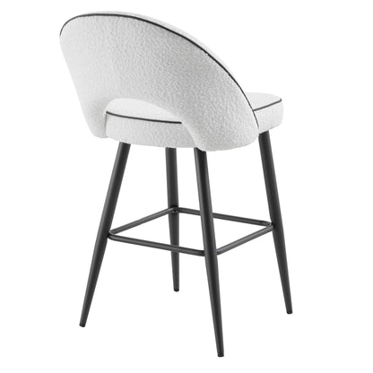 Ensemble de 2 tabourets de bar Oakley blancs en tissu bouclé avec passepoil contrasté