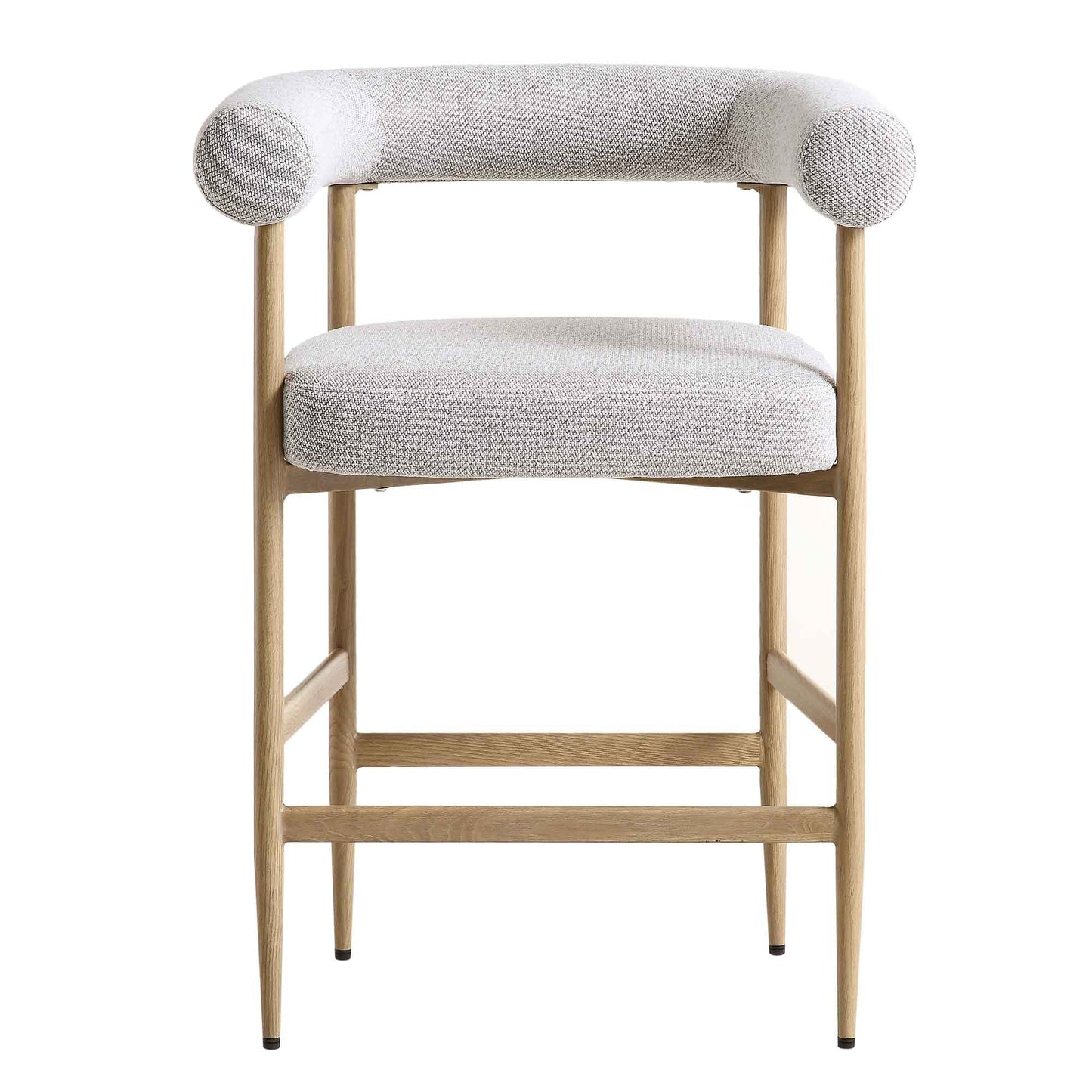 Tabouret de bar Fulbourn beige tissé avec pieds effet bois naturel