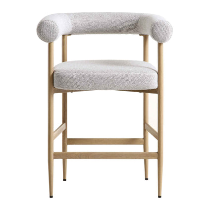 Tabouret de bar Fulbourn beige tissé avec pieds effet bois naturel