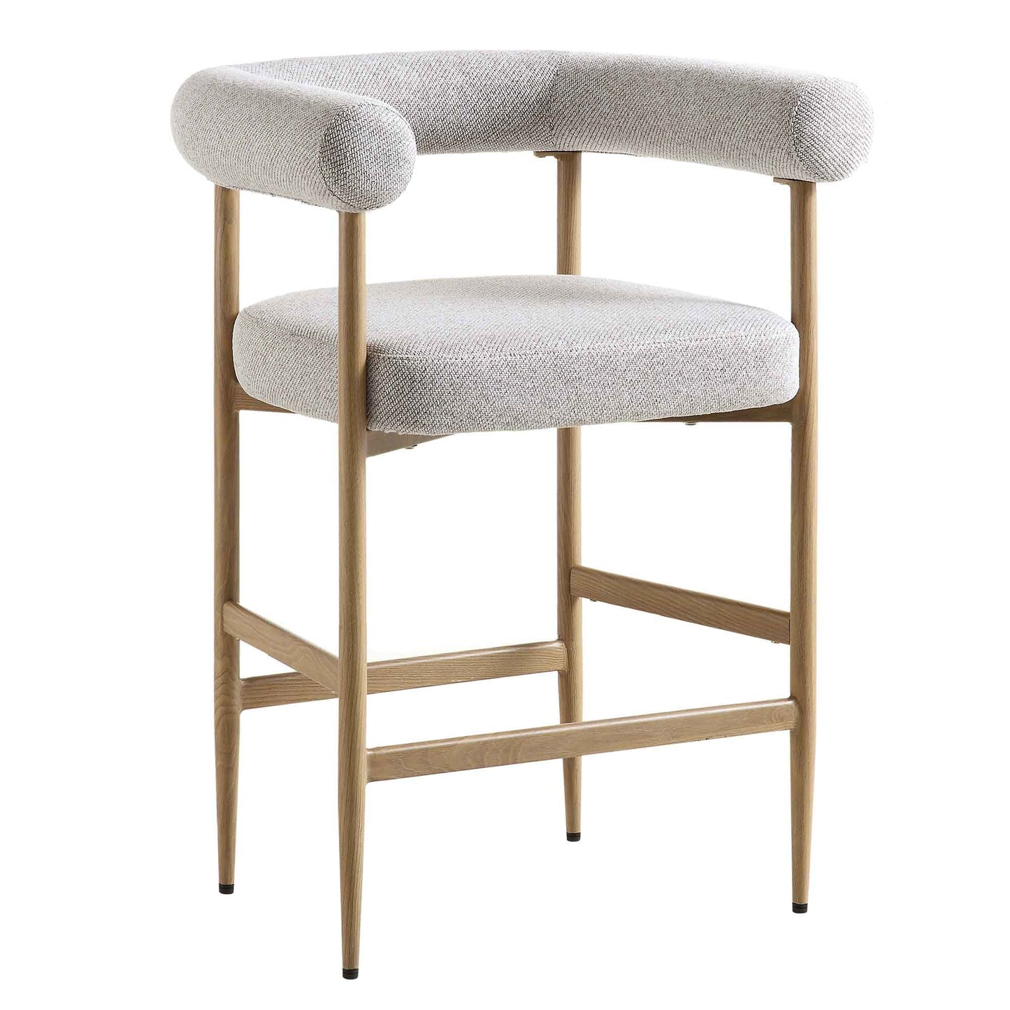 Tabouret de bar Fulbourn beige tissé avec pieds effet bois naturel