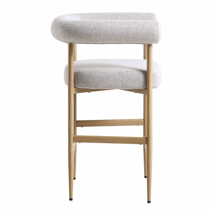 Tabouret de bar Fulbourn beige tissé avec pieds effet bois naturel
