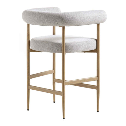 Tabouret de bar Fulbourn beige tissé avec pieds effet bois naturel