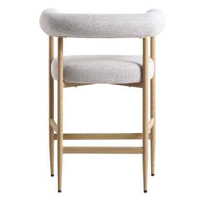 Tabouret de bar Fulbourn beige tissé avec pieds effet bois naturel