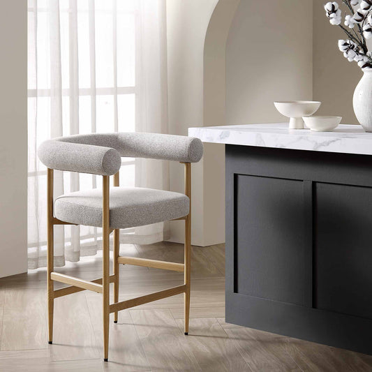 Tabouret de bar Fulbourn beige tissé avec pieds effet bois naturel