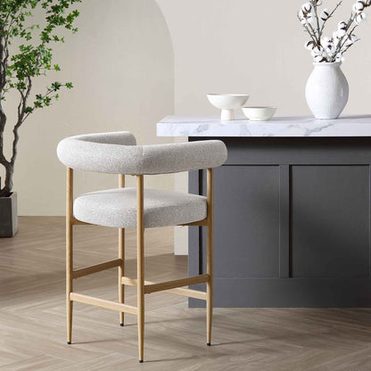 Tabouret de bar Fulbourn beige tissé avec pieds effet bois naturel