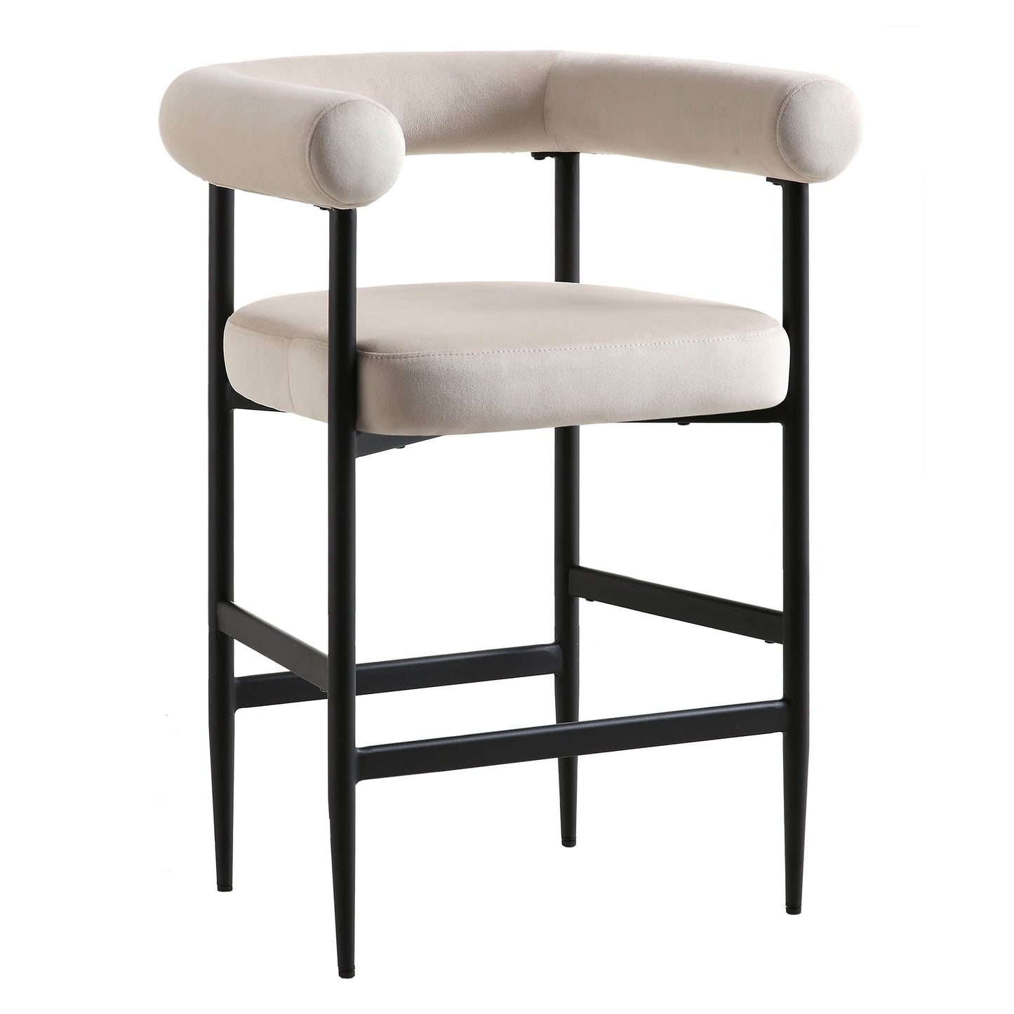 Tabouret de bar Fulbourn en velours champagne avec pieds noirs
