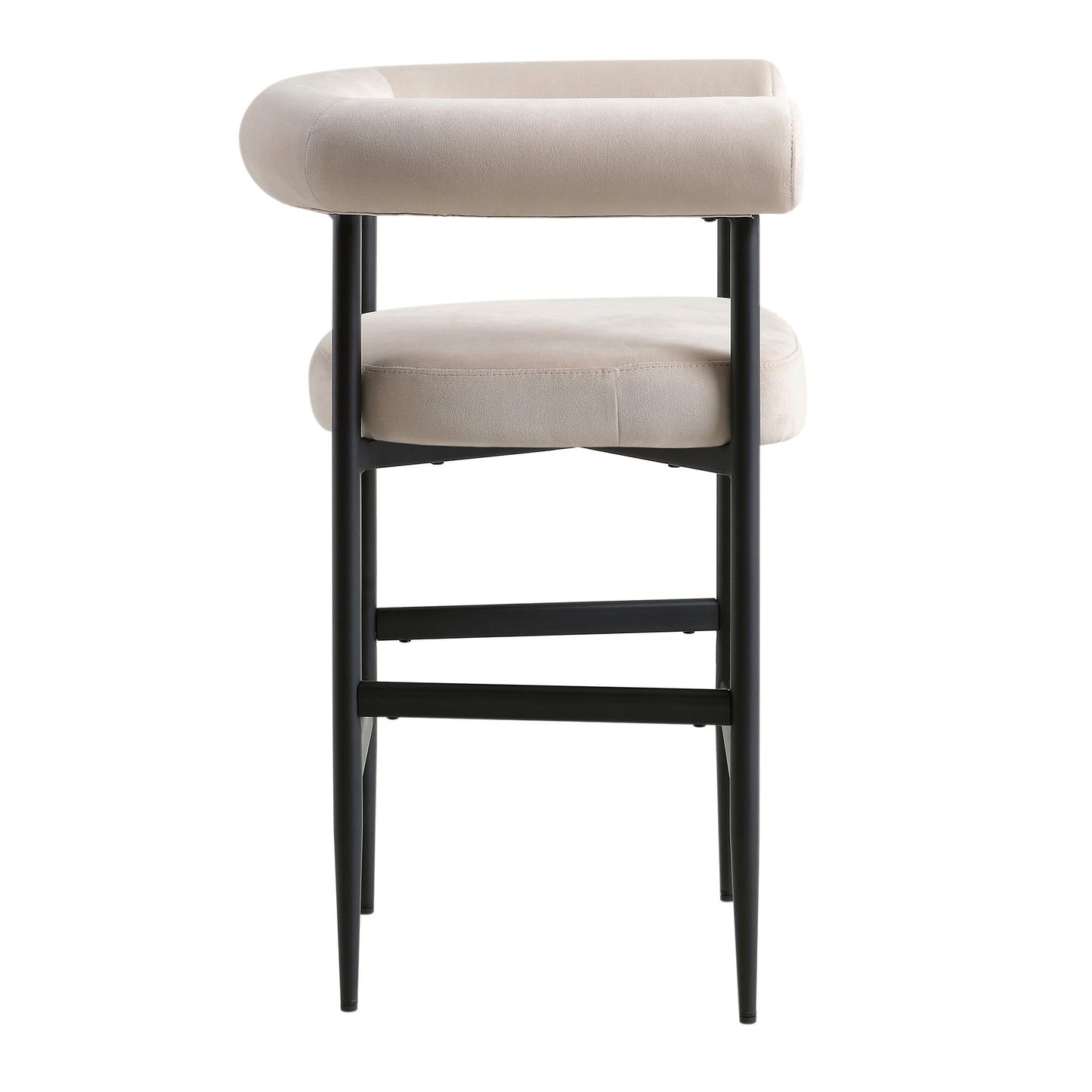 Tabouret de bar Fulbourn en velours champagne avec pieds noirs