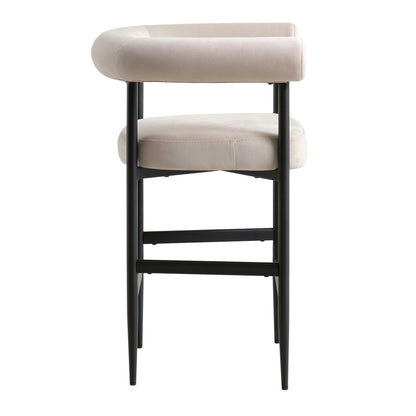 Tabouret de bar Fulbourn en velours champagne avec pieds noirs