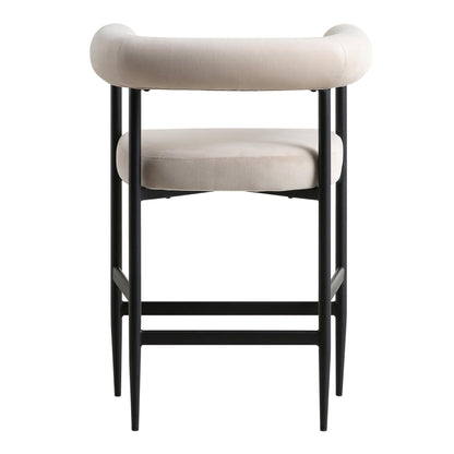 Tabouret de bar Fulbourn en velours champagne avec pieds noirs