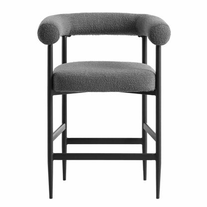 Tabouret de bar Fulbourn Charcoal Boucle avec pieds en métal noir