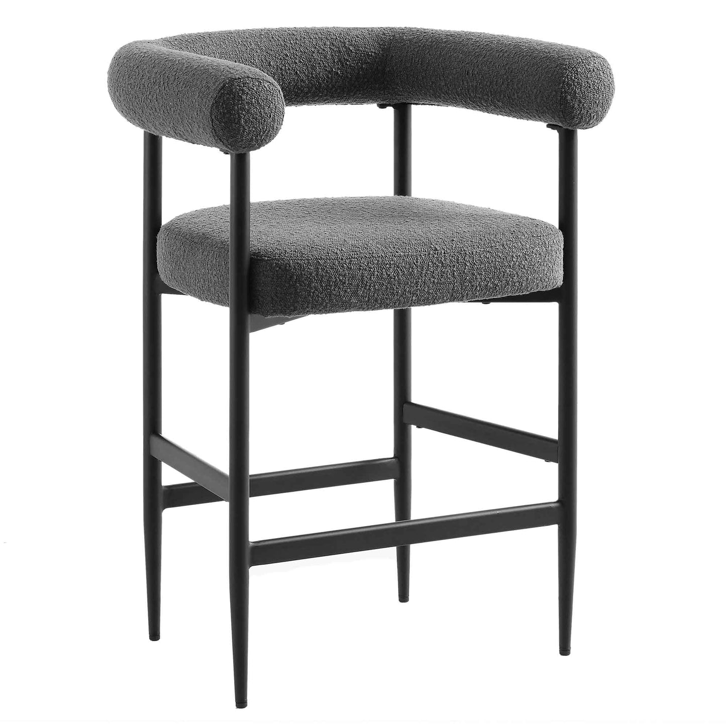 Tabouret de bar Fulbourn Charcoal Boucle avec pieds en métal noir