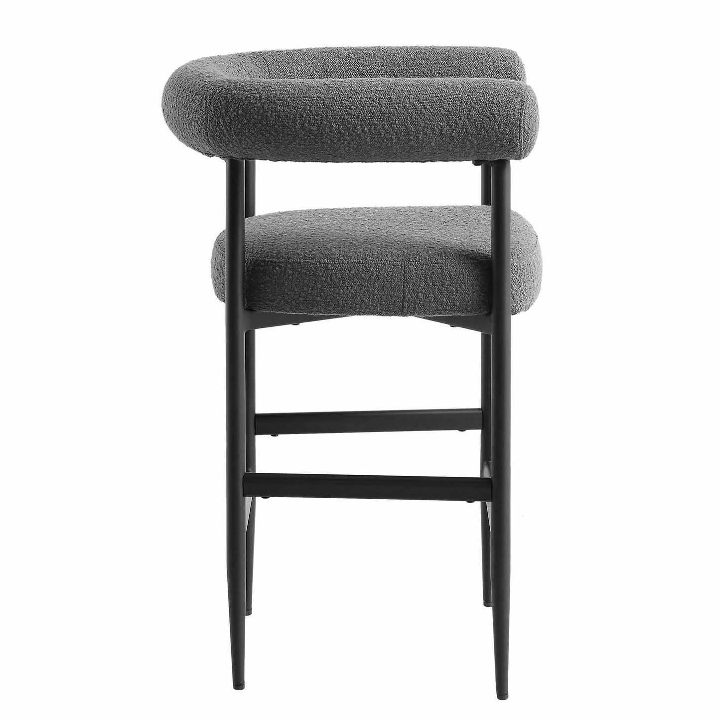 Tabouret de bar Fulbourn Charcoal Boucle avec pieds en métal noir