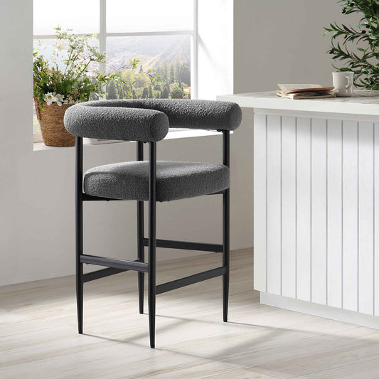 Tabouret de bar Fulbourn Charcoal Boucle avec pieds en métal noir