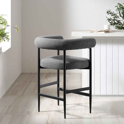 Tabouret de bar Fulbourn Charcoal Boucle avec pieds en métal noir