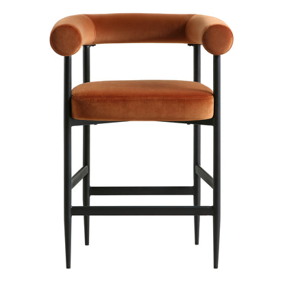 Tabouret de bar Fulbourn en velours rouille avec pieds noirs