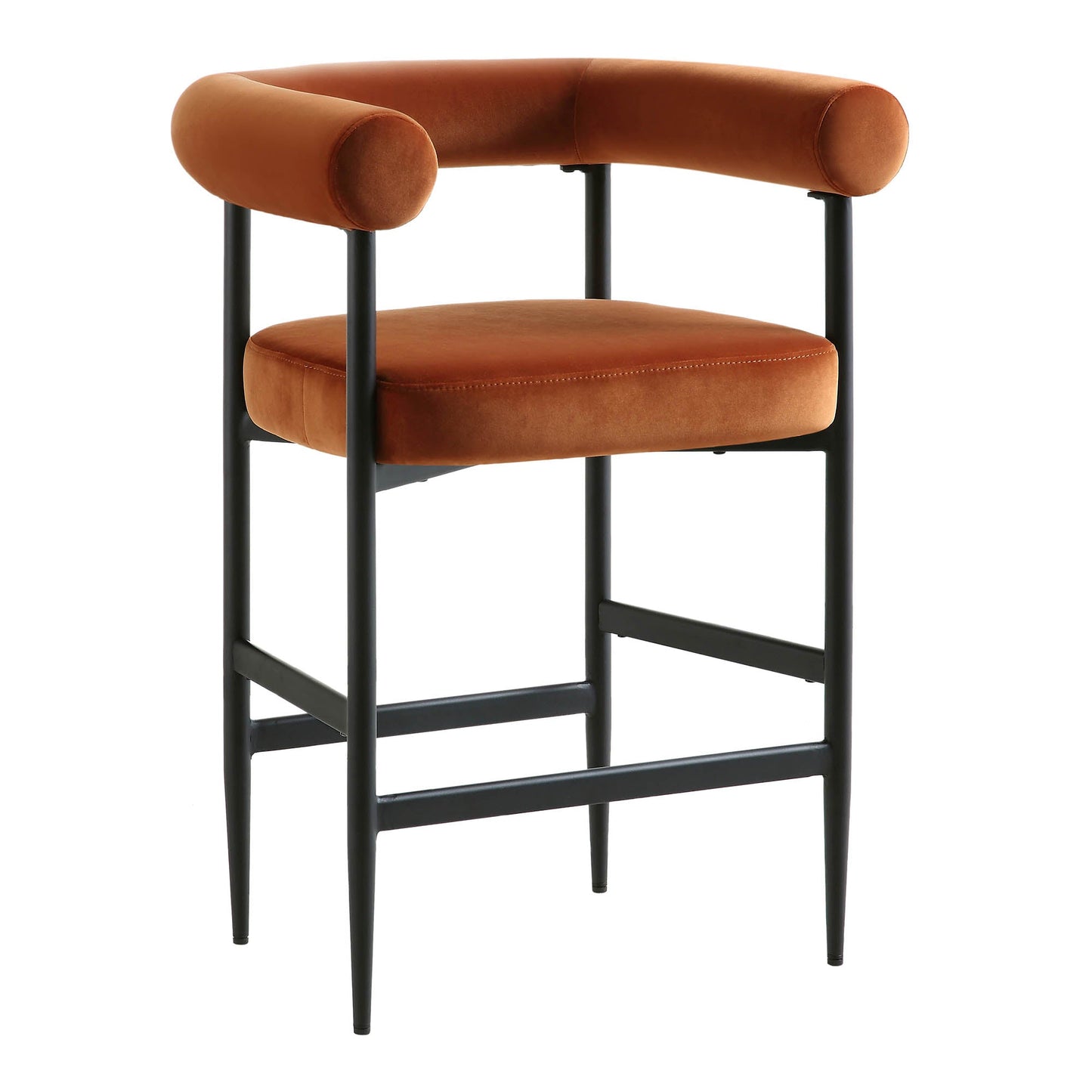Tabouret de bar Fulbourn en velours rouille avec pieds noirs