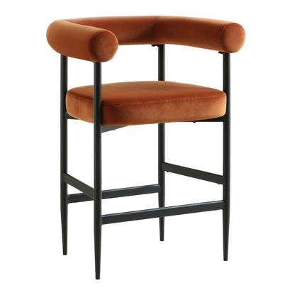 Tabouret de bar Fulbourn en velours rouille avec pieds noirs