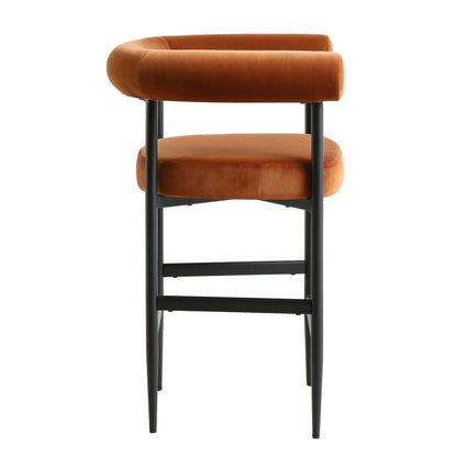 Tabouret de bar Fulbourn en velours rouille avec pieds noirs