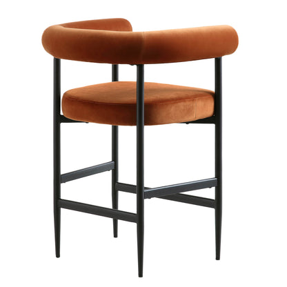Tabouret de bar Fulbourn en velours rouille avec pieds noirs