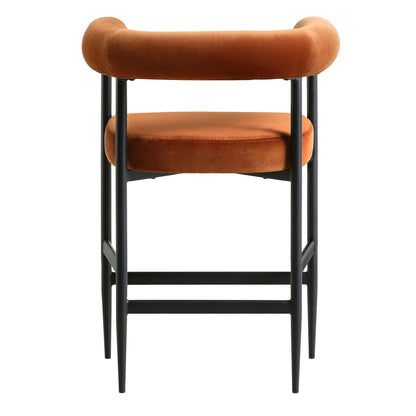 Tabouret de bar Fulbourn en velours rouille avec pieds noirs
