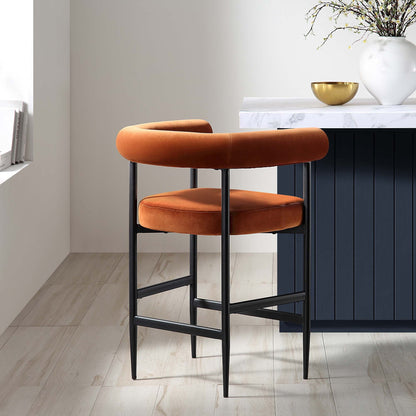 Tabouret de bar Fulbourn en velours rouille avec pieds noirs