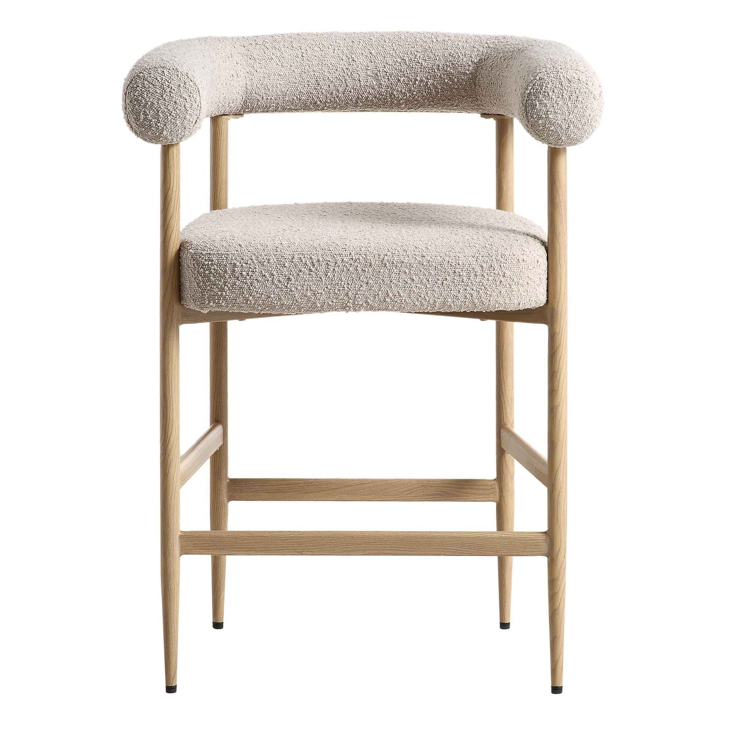 Tabouret de bar Fulbourn Taupe Boucle avec pieds effet bois naturel