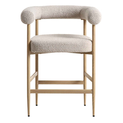 Tabouret de bar Fulbourn Taupe Boucle avec pieds effet bois naturel